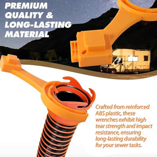 TonGass (2-Pack, Orange Universal Fit RV Sewer Hose Wrench with Gaskets(2 Bayonet+2 Elbow), Multi-Tool Fit Most 3-Inch & 4-Inch Male/Female RV Sewer Cap, Connect and Disconnect Hose Fitting - Image 4