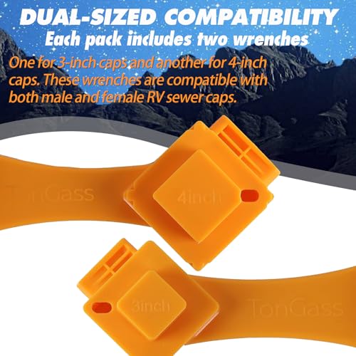 TonGass (2-Pack, Orange Universal Fit RV Sewer Hose Wrench with Gaskets(2 Bayonet+2 Elbow), Multi-Tool Fit Most 3-Inch & 4-Inch Male/Female RV Sewer Cap, Connect and Disconnect Hose Fitting - Image 3