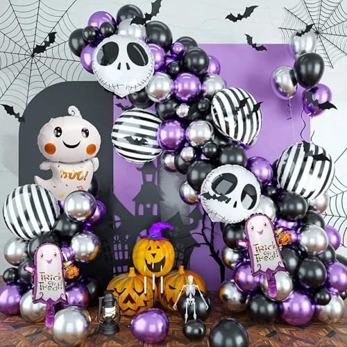 HIPIHOM Skull Halloween Birthday Party Decorations 85 Pcs Halloween Balloon Garland Arch Kit with Bat jack skellington balloons for Baby Shower Decorations Day of the Dead Purple - Image 1