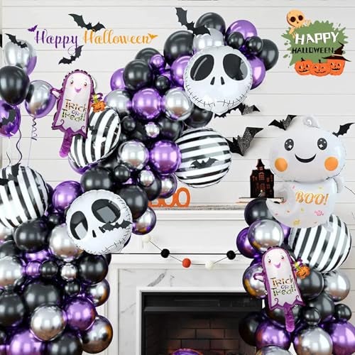 HIPIHOM Skull Halloween Birthday Party Decorations 85 Pcs Halloween Balloon Garland Arch Kit with Bat jack skellington balloons for Baby Shower Decorations Day of the Dead Purple - Image 5