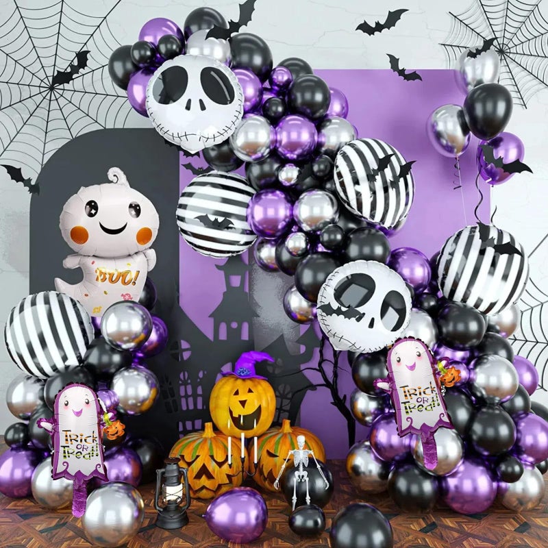 HIPIHOM Skull Halloween Birthday Party Decorations 85 Pcs Halloween Balloon Garland Arch Kit with Bat jack skellington balloons for Baby Shower Decorations Day of the Dead Purple - Image 3