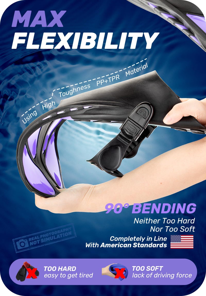 CAPAS Snorkel Fins, Swim Fins Travel Size Short Adjustable for Snorkeling Diving Adult Men Women Kids Open Heel Swimming Flippers - Image 3