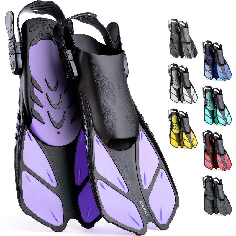 CAPAS Snorkel Fins, Swim Fins Travel Size Short Adjustable for Snorkeling Diving Adult Men Women Kids Open Heel Swimming Flippers - Image 1