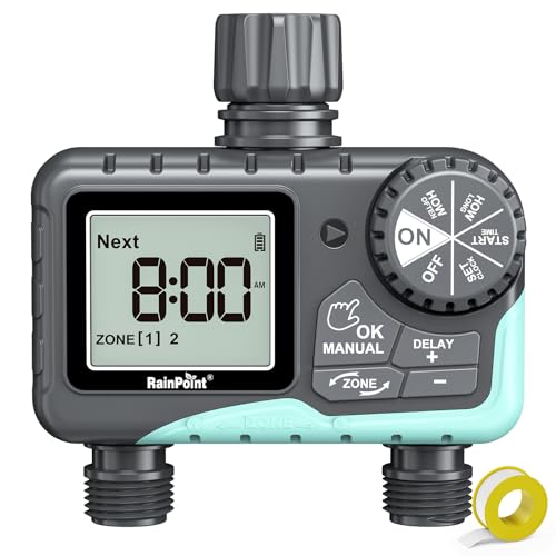 RAINPOINT Sprinkler Timer 2 Outlet, Water Timer for Garden Hose, Programmable Drip Irrigation Timer for Yard Outdoor Watering, Rain Delay/Manual/Automatic System Controller 2.5" LCD, V2, 2023 Release - Image 1