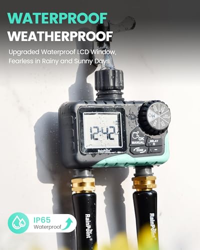 RAINPOINT Sprinkler Timer 2 Outlet, Water Timer for Garden Hose, Programmable Drip Irrigation Timer for Yard Outdoor Watering, Rain Delay/Manual/Automatic System Controller 2.5" LCD, V2, 2023 Release - Image 5