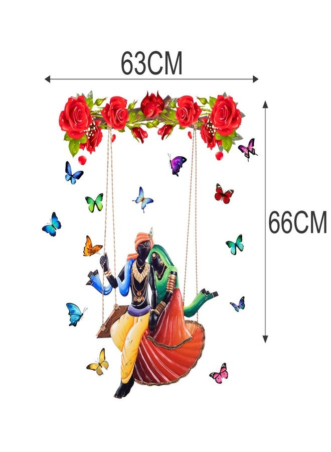 Sticker Yard Radha Krishna on Swing self-adhesive PVC Vinyl Wall Sticker for Home Decor/Decoration - Living Room, Bedroom, Kids Room (Multicolor, Size: 63X66 CM),63 cm - Image 4