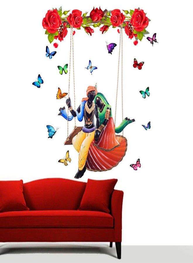 Sticker Yard Radha Krishna on Swing self-adhesive PVC Vinyl Wall Sticker for Home Decor/Decoration - Living Room, Bedroom, Kids Room (Multicolor, Size: 63X66 CM),63 cm - Image 3