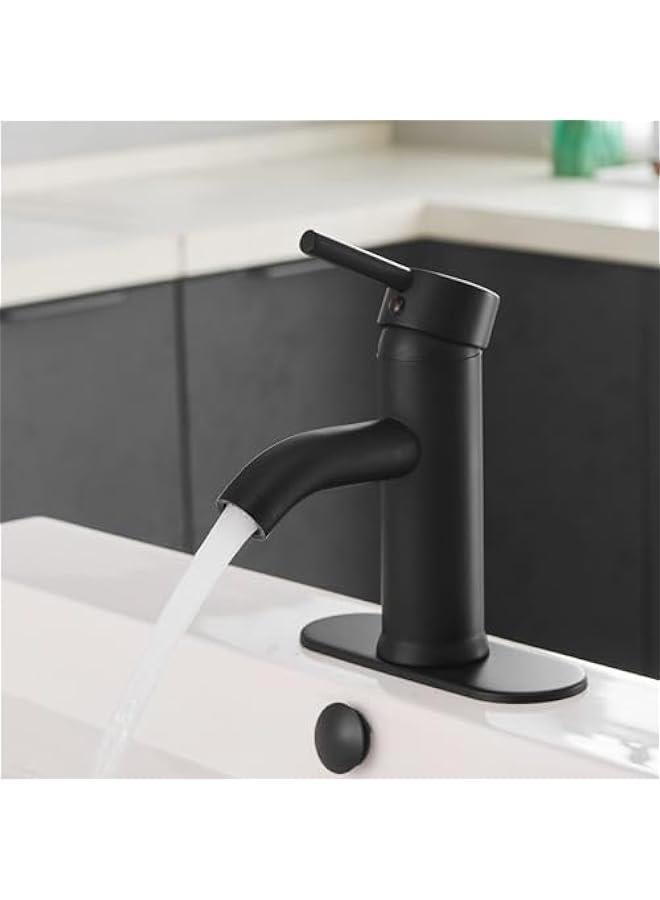 TRASSLE Black Bathroom Sink Faucet Single Hole matte black bathroom faucet Vanity Basin Mixer Tap with Deck Mount - Image 1
