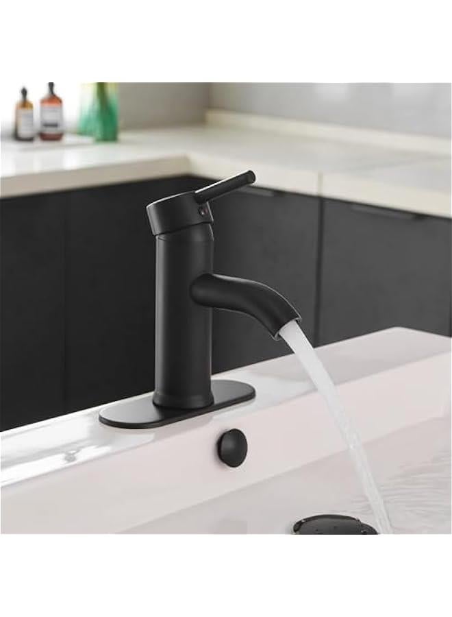 TRASSLE Black Bathroom Sink Faucet Single Hole matte black bathroom faucet Vanity Basin Mixer Tap with Deck Mount - Image 2