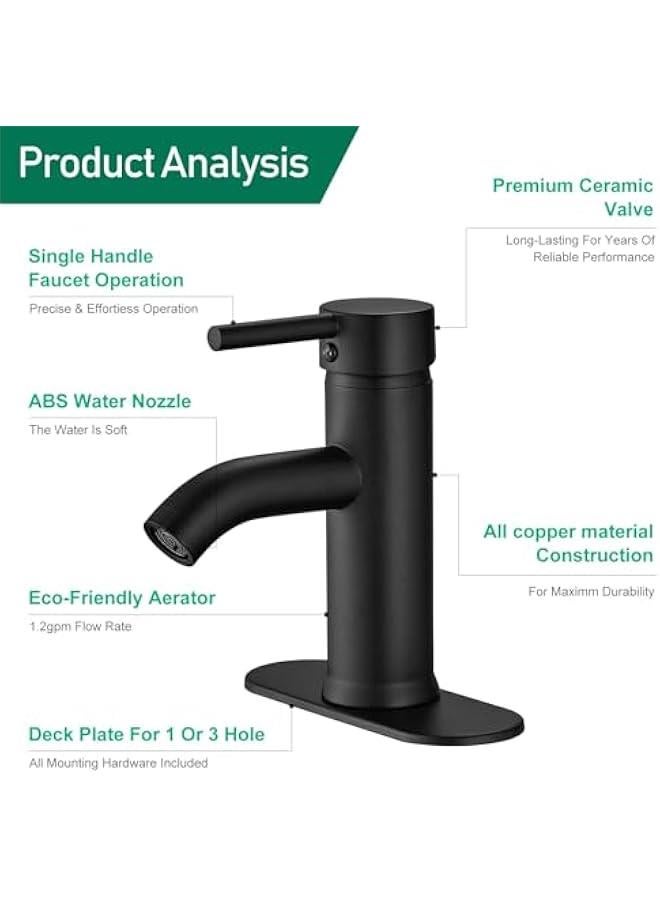 TRASSLE Black Bathroom Sink Faucet Single Hole matte black bathroom faucet Vanity Basin Mixer Tap with Deck Mount - Image 4