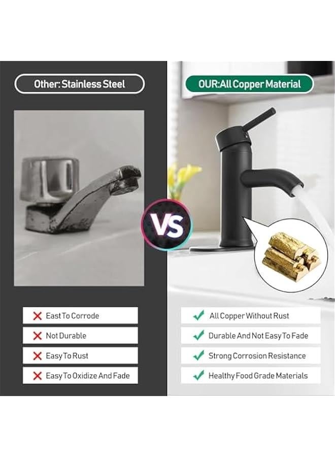 TRASSLE Black Bathroom Sink Faucet Single Hole matte black bathroom faucet Vanity Basin Mixer Tap with Deck Mount - Image 5