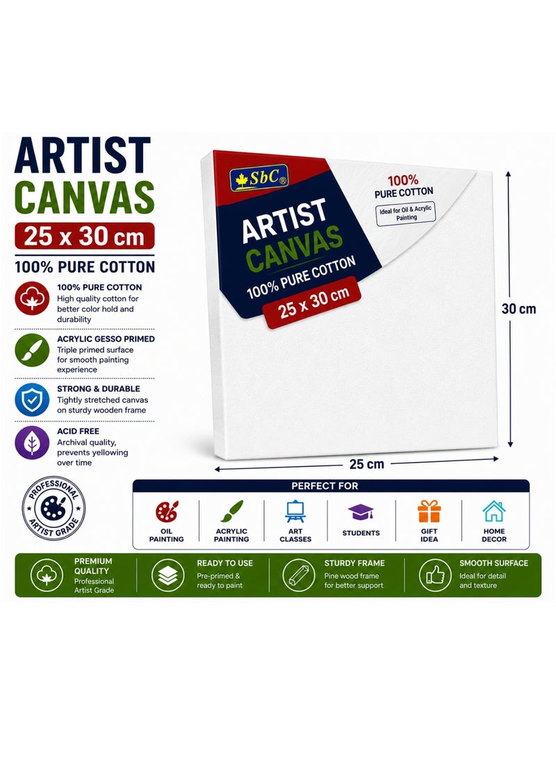 SBC 1-Piece Pure Cotton Artist Canvas Board 25x30cm Size - Image 1