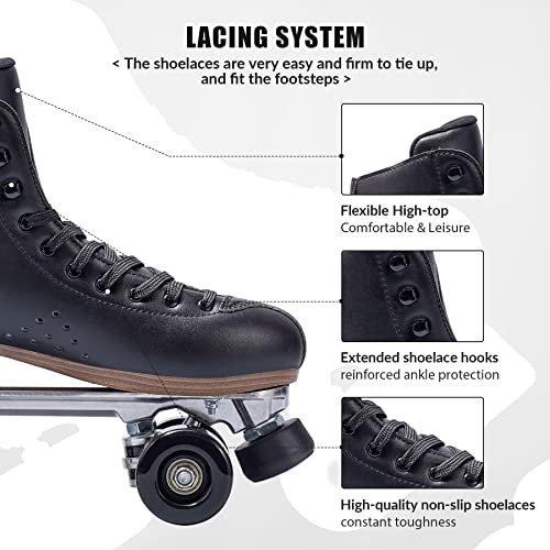 PAPAISON Roller Skates for Women and Girls, Deluxe 2 Layer Microfiber Leather Double Row-Classic Roller Skates for Men, Professional Outdoor Indoor Quad-Skates for Kids & Adults - Image 4