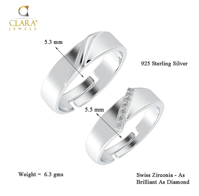 CLARA Pure 925 Sterling Silver Monte Adjustable Couple Band, Promise Rings for Lovers | Gift for Men and Women - Image 5