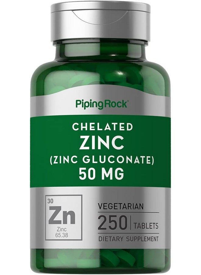 Piping Rock Chelated Zinc Supplement 50 Mg ; 250 Tablets ; Gluconate ; Vegetarian Non Gmo Gluten Free ; By Piping Rock  - Image 2