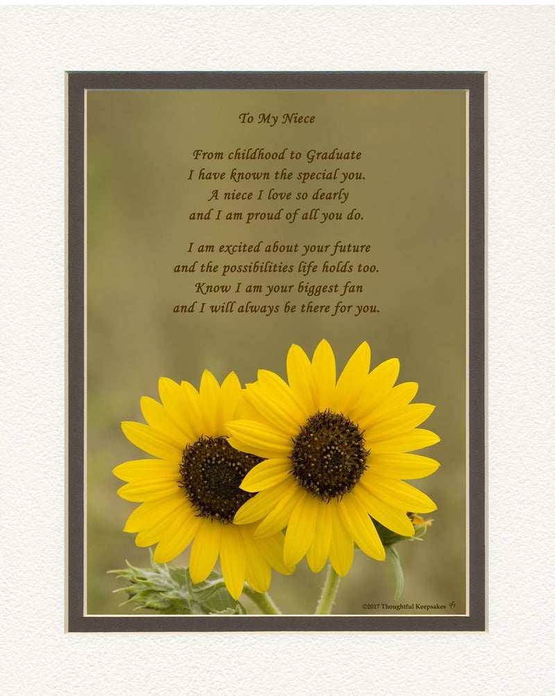 Graduation Gifts Niece Graduation Gift  Sunflowers Photo with ""From Childhood to Graduate"" Poem  8x10 Double Matted. Special Keepsake Graduation Gifts for Niece  Unique College and High School Grad Gifts for Niece.