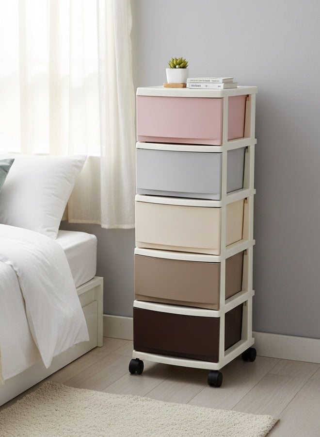 Marcolo خزانة أدراج بلاستيكية متعددة الألوان بطبقات 5 – منظم متعدد الاستخدامات مع 5 أدراج قابلة للسحب واسعة – وحدة تخزين بلاستيكية متينة للملابس والألعاب وغرفة الأطفال والمنزل - Image 1