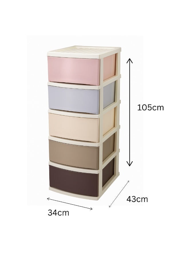 Marcolo خزانة أدراج بلاستيكية متعددة الألوان بطبقات 5 – منظم متعدد الاستخدامات مع 5 أدراج قابلة للسحب واسعة – وحدة تخزين بلاستيكية متينة للملابس والألعاب وغرفة الأطفال والمنزل - Image 3