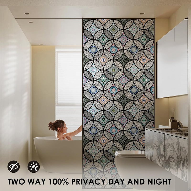 Dktie (17.7In.By 78.7In.(45x200cm), Blt1569) - Static Cling Decorative Window Film Vinyl Non Adhesive Privacy Film,Stained Glass Window Film For Bathroom Shower Door Heat Cotrol Anti UV 45cm .By 20... - Image 2