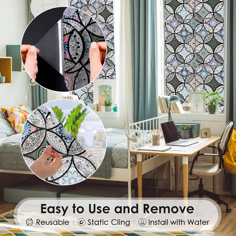 Dktie (17.7In.By 78.7In.(45x200cm), Blt1569) - Static Cling Decorative Window Film Vinyl Non Adhesive Privacy Film,Stained Glass Window Film For Bathroom Shower Door Heat Cotrol Anti UV 45cm .By 20... - Image 4
