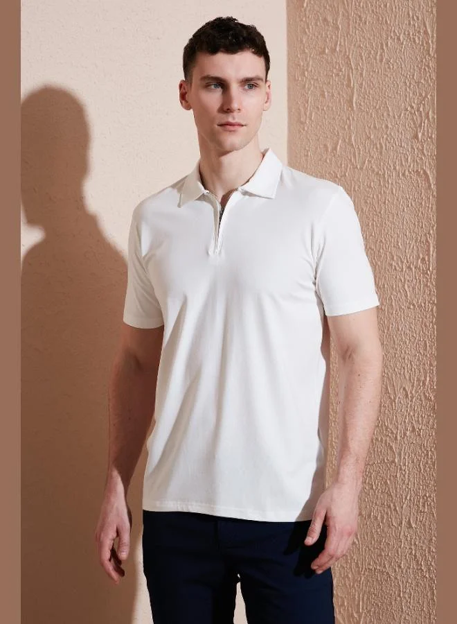 بوراتي تيشيرت بولو رجالي قطن بياقة سحاب نصفي مقاس عادي