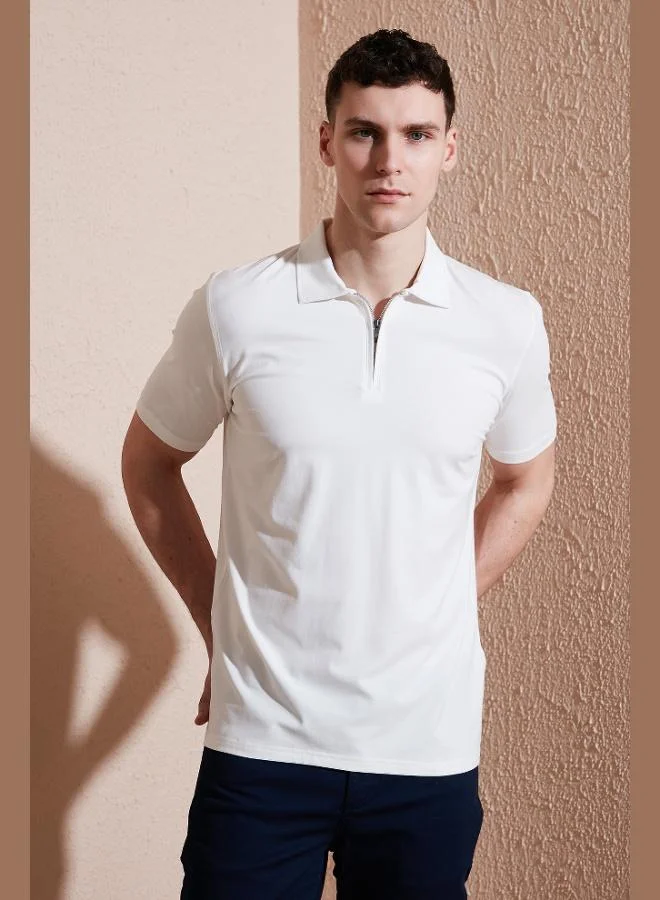 بوراتي تيشيرت بولو رجالي قطن بياقة سحاب نصفي مقاس عادي