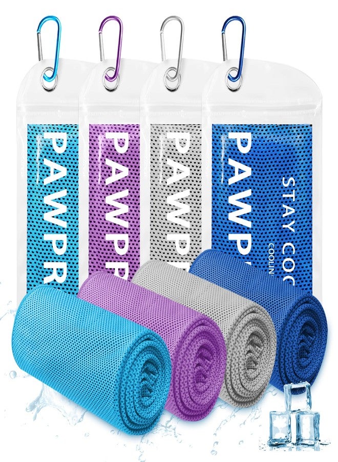 PAWPRO 4 Packs Cooling Towels(40"x12"), Soft Breathable Cooling Towels for Neck and Face with Waterproof Bag & Carabiner, Microfiber Cooling Towel for Yoga, Sport, Running, Gym, Workout, Camping, Fitness - Image 1