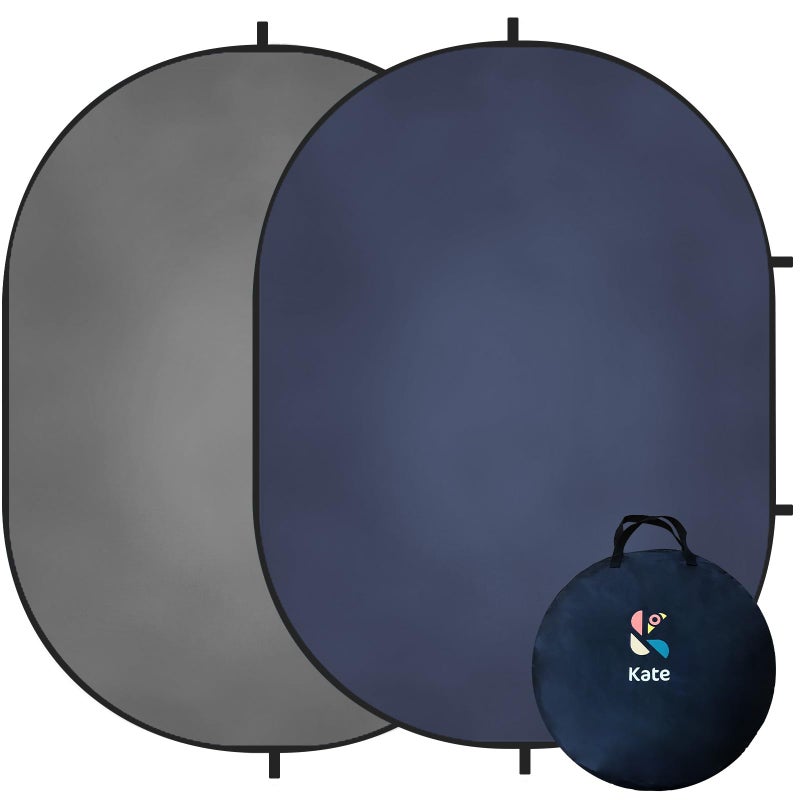 Kate 5x65ft15x2m Collapsible Backdrop Grey Blue Texture Pop up Reversible Photography Backgrounds for Zoom Video Meetings - Image 3