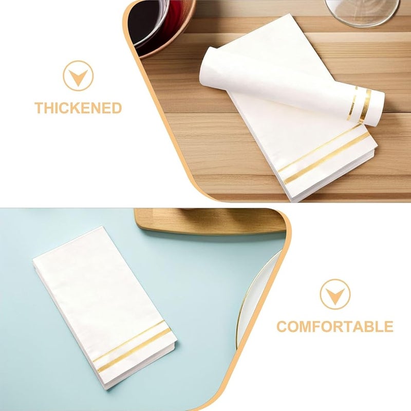White Disposable Napkins With Gold Trim 100 Pack For Wedding Party Banquet Dinner - Image 5