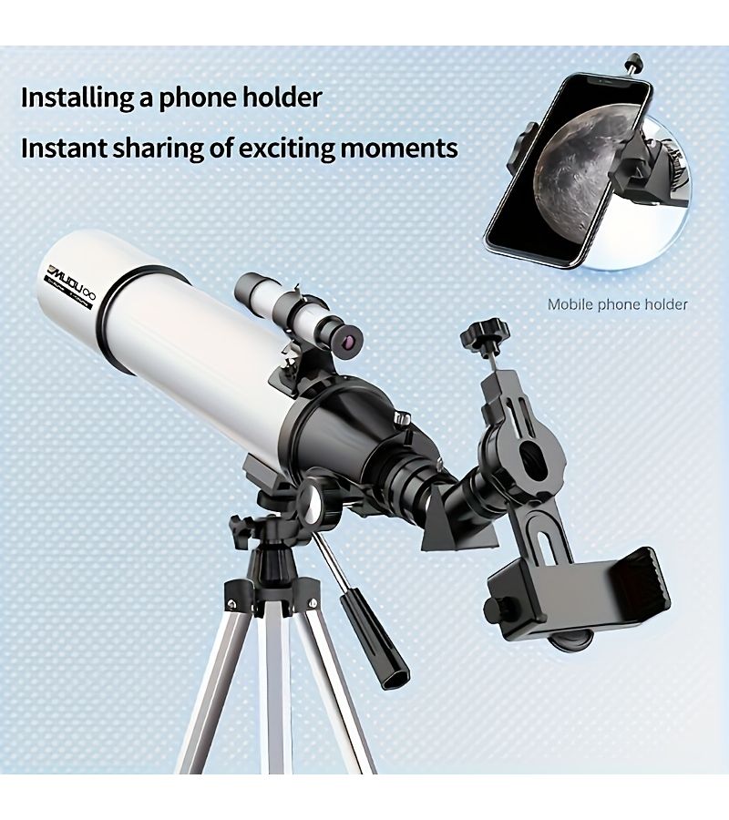 Telescope 80mm Aperture 600mm Focal Length Astronomical Refracting Telescope Fully Multi Coated High Transmission Coatings AZ Mount With Mobile Phone Holder Carrying Bag For Viewing The Moon Birds Planets White - Image 3