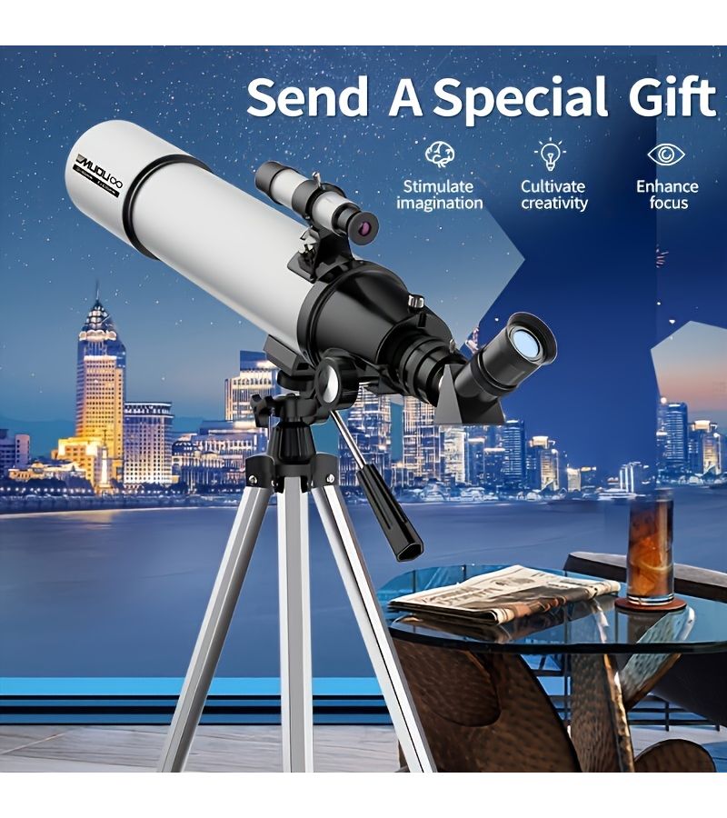 Telescope 80mm Aperture 600mm Focal Length Astronomical Refracting Telescope Fully Multi Coated High Transmission Coatings AZ Mount With Mobile Phone Holder Carrying Bag For Viewing The Moon Birds Planets White - Image 2