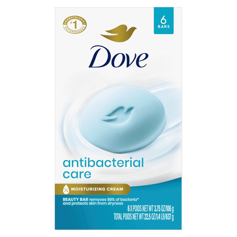Dove Beauty Bar Soap Antibacterial Care 6 Count For Clean, Moisturized Skin, Removes Bacteria 3.75 oz - Image 1