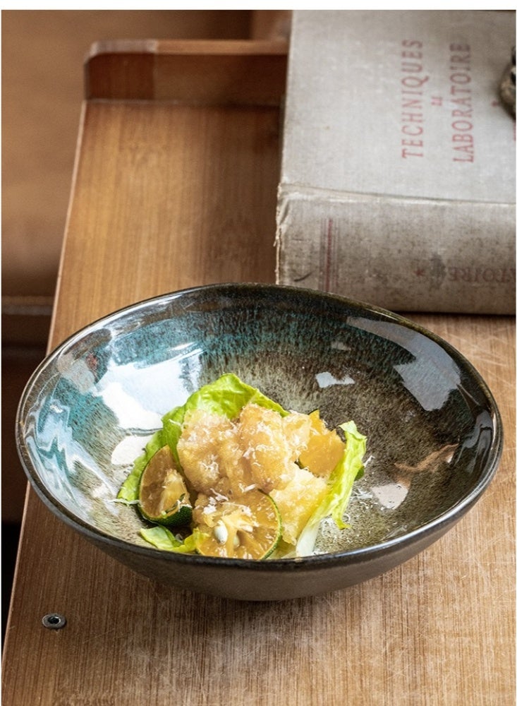 وعاء سلطة صيني عتيق غير منتظم مقاس 6 بوصات، أدوات مائدة خزفية مبتكرة، وعاء خلط للمطبخ، أوعية حساء قابلة للتكديس، أوعية معكرونة عتيقة، طبق توابل مطلي بطبقة متشققة، آمن للاستخدام في غسالة الأطباق والميكروويف، طلاء طاووس (أخضر) - Image 4