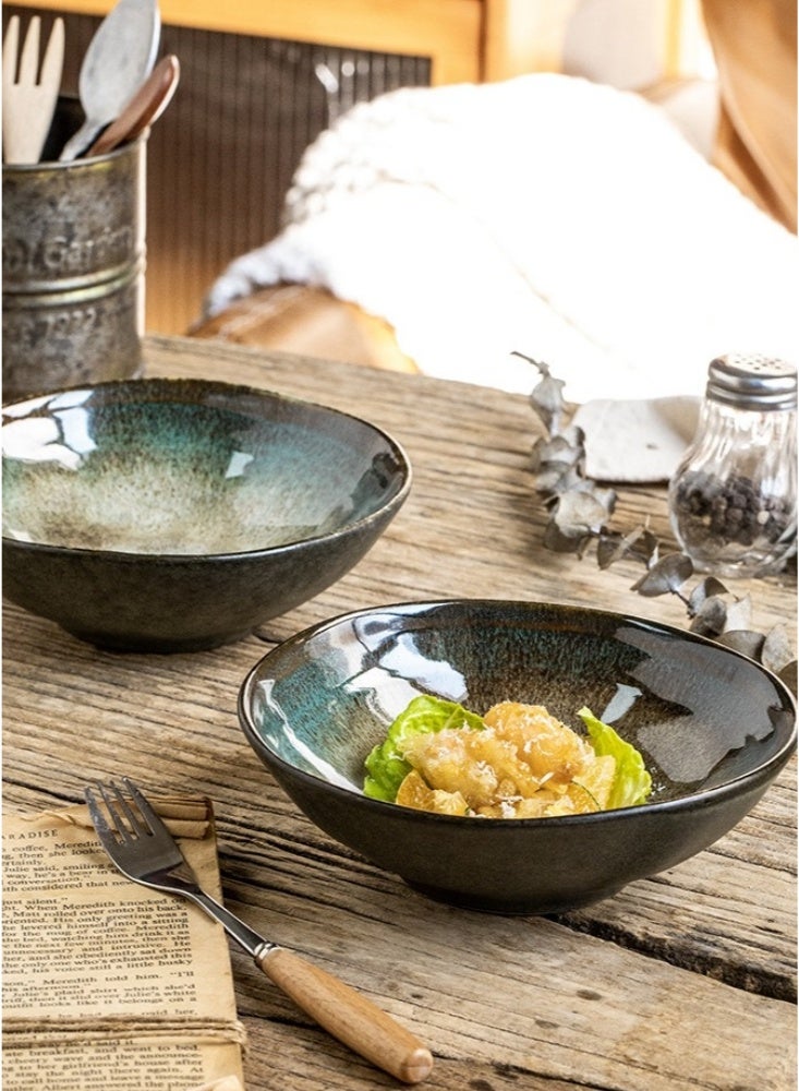 وعاء سلطة صيني عتيق غير منتظم مقاس 6 بوصات، أدوات مائدة خزفية مبتكرة، وعاء خلط للمطبخ، أوعية حساء قابلة للتكديس، أوعية معكرونة عتيقة، طبق توابل مطلي بطبقة متشققة، آمن للاستخدام في غسالة الأطباق والميكروويف، طلاء طاووس (أخضر) - Image 3