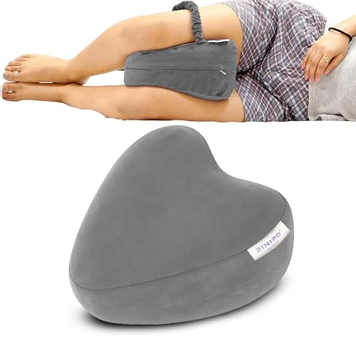 RINIPO Orthopedic Knee Pillow for Side Sleeping Grey - (6 Month Warranty) Adjustable Strap, Memory Foam Washable Zip Cover, Sciatica Pain Relief, Hip, Back & Knee Support, Knock Knee Pillow Support - Image 1