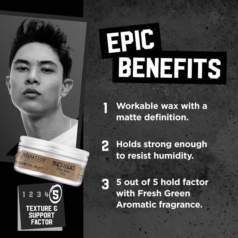 TIGI شمع فاصل غير لامع للرجال من Bed Head TIGI  للاستخدام مع تثبيت قوي  لتسريحات الشعر للرجال  استخدم على شعر رطب أو جاف  شمع شعر قوي Premium  3 أونصات  عبوتين - Image 3