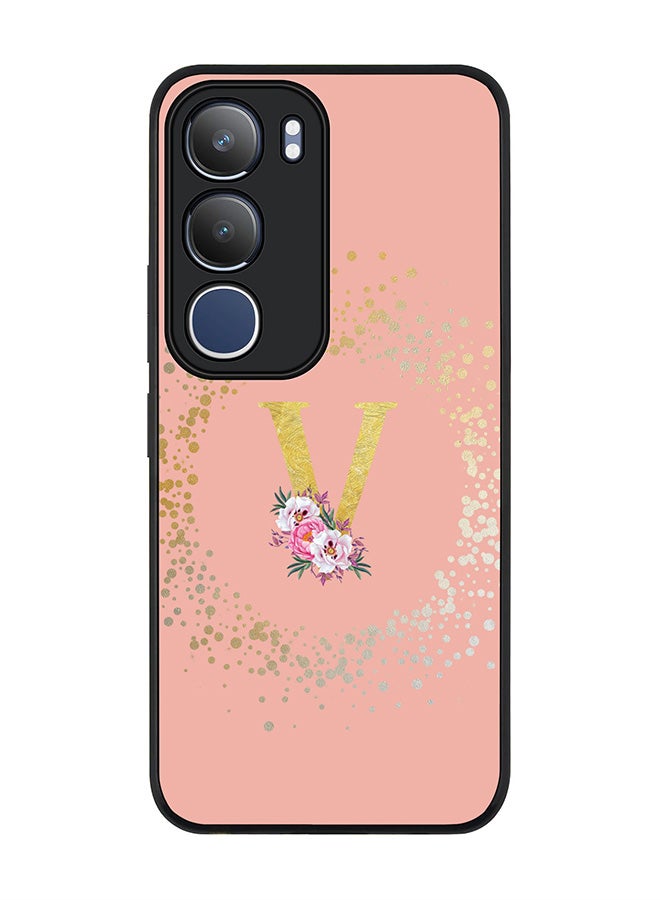 For vivo Y19s / Y19s Pro Case,Slim fit Camera Protection, Shockproof Thin Phone cover  - Custom Monogram Floral - V  (Rose Pink )