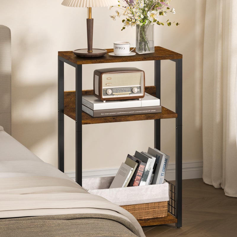 LELELINKY Large Brown Record Player Stand, 3 Tier 18" Wide Big End Table with Vinyl Storage Up to 130 Albums, Industrial Turntable Printer Tables, Modern Side Tables for Living Room, Bedroom, Office - Image 5