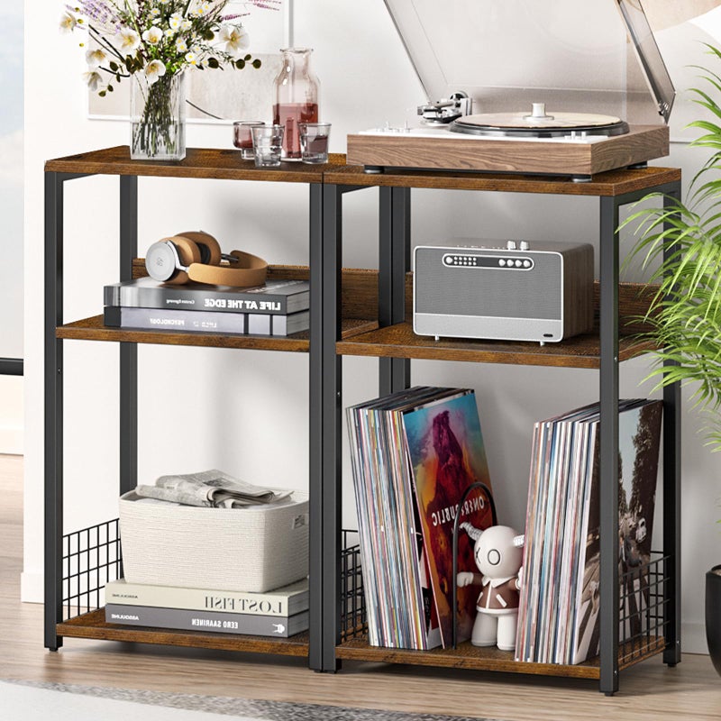 LELELINKY Large Brown Record Player Stand, 3 Tier 18" Wide Big End Table with Vinyl Storage Up to 130 Albums, Industrial Turntable Printer Tables, Modern Side Tables for Living Room, Bedroom, Office - Image 4