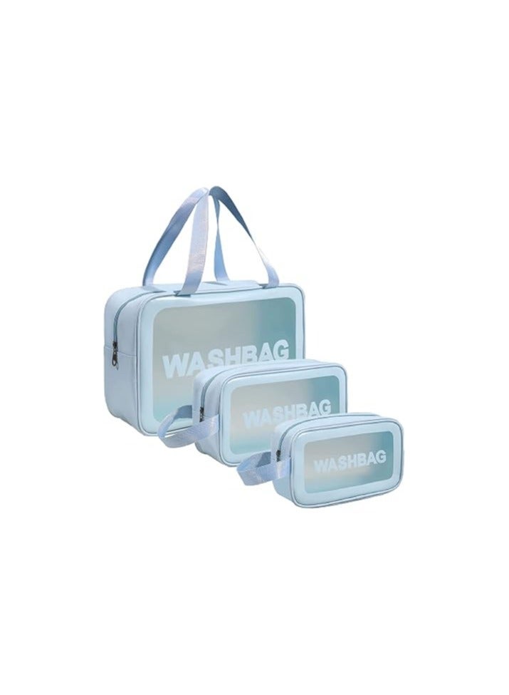 3-Piece Makeup Bag Set – Cosmetic Organizer for Travel & Daily Use (Light Blue) - Image 2