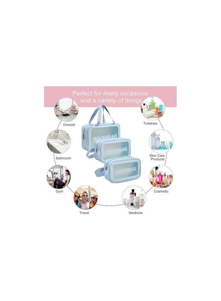 3-Piece Makeup Bag Set – Cosmetic Organizer for Travel & Daily Use (Light Blue) - Image 3