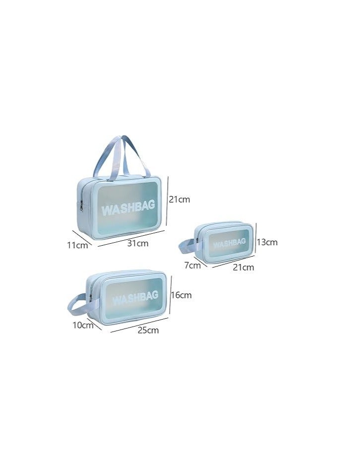 3-Piece Makeup Bag Set – Cosmetic Organizer for Travel & Daily Use (Light Blue) - Image 4