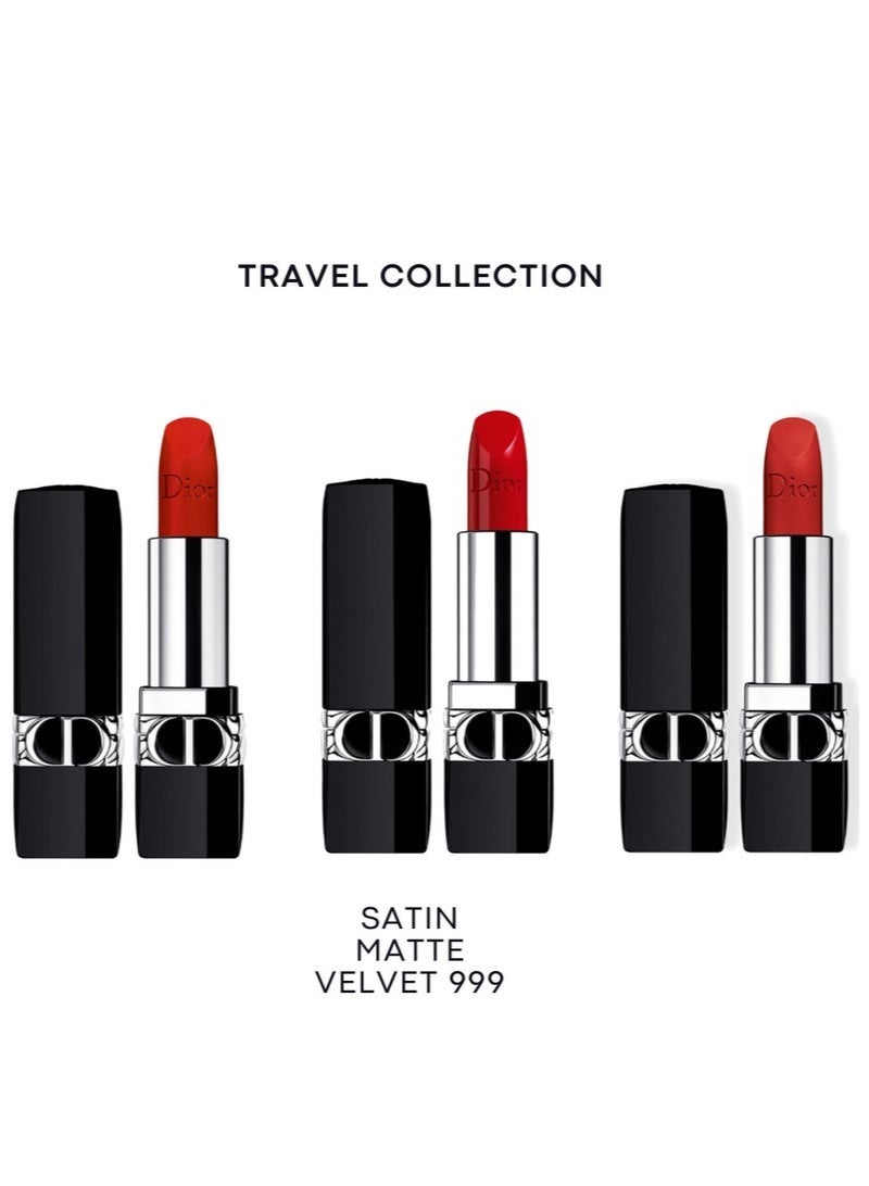 Dior Addict 999 Travel Collection The 999 Travel Collection includes 1 satin, 1 matte, and 1 velvet 999 lipstick. Each lipstick provides a smooth and long-lasting finish in a vibrant shade of 999. Perfect for on-the-go touch-ups or a complete lip look, this collection is a must-have for any lipstick lover.