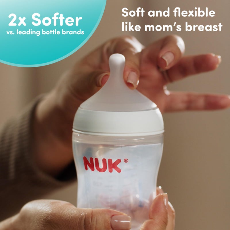 NUK زجاجة NUK Perfect Match 2 في 1 الطبيعية ومضادة للمغص مع حلمة متوسطة التدفق، واسعة، قابلة للتكيف، 8 أونصات، 4 عبوات، خالية من BPA - Image 4