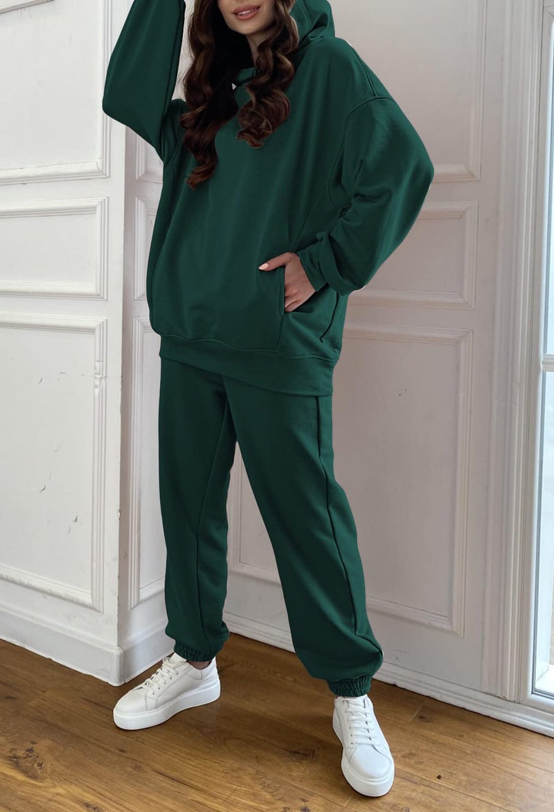 Fixmatti Hoodie Jogger Sets for Women 2 Piece Sweatsuit Outfits Matching Jogger Set Tracksuit Dark Green S - Image 3