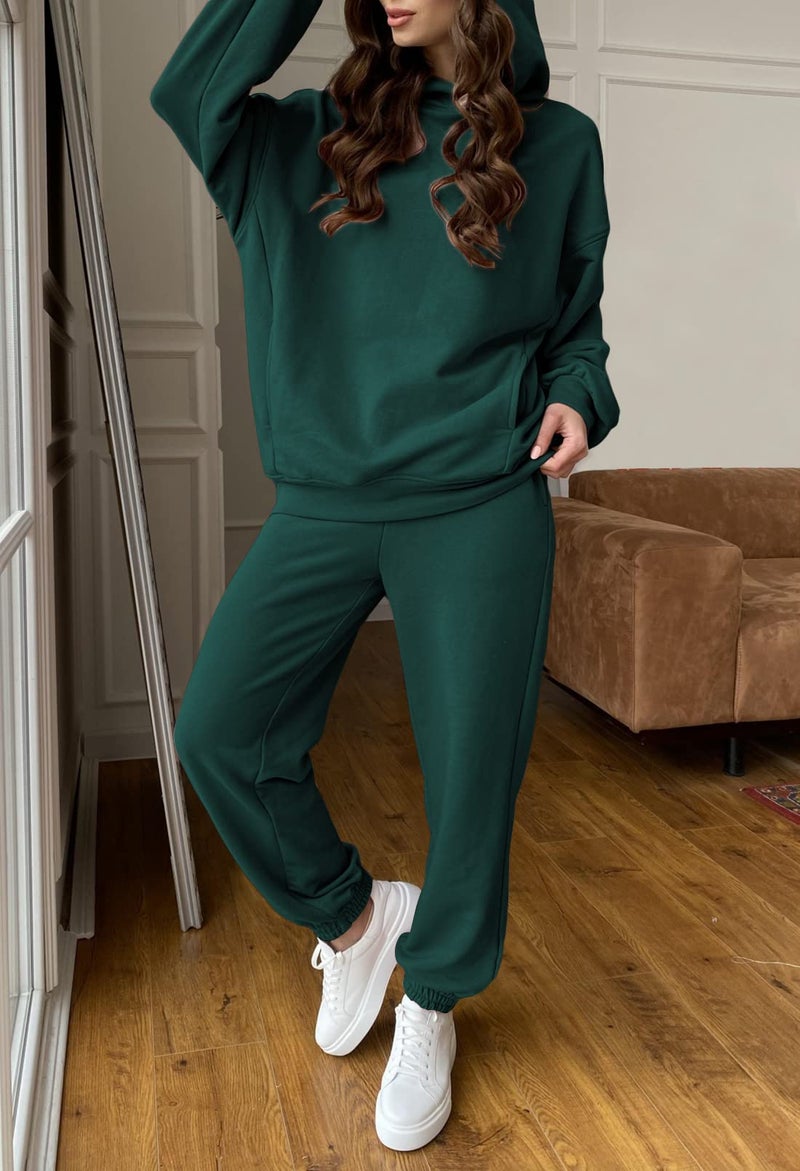 Fixmatti Hoodie Jogger Sets for Women 2 Piece Sweatsuit Outfits Matching Jogger Set Tracksuit Dark Green S - Image 2