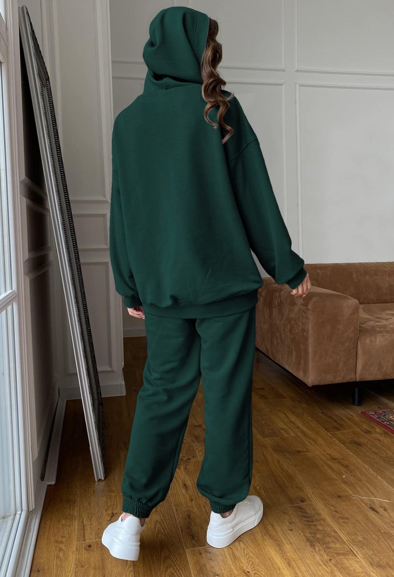 Fixmatti Hoodie Jogger Sets for Women 2 Piece Sweatsuit Outfits Matching Jogger Set Tracksuit Dark Green S - Image 4