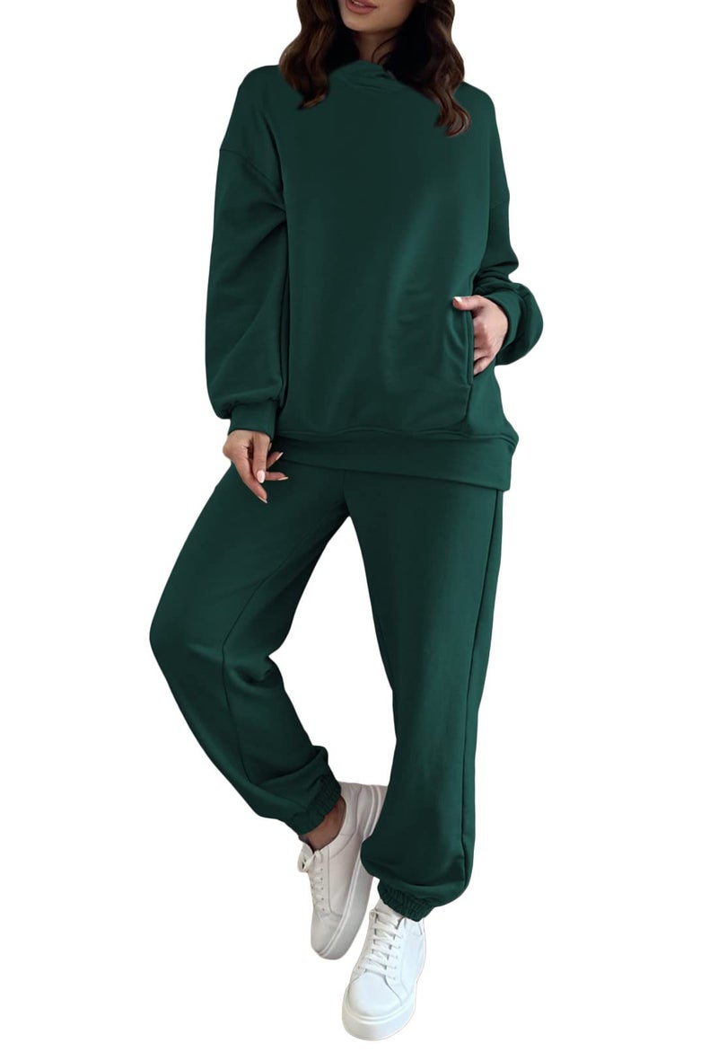 Fixmatti Hoodie Jogger Sets for Women 2 Piece Sweatsuit Outfits Matching Jogger Set Tracksuit Dark Green S - Image 1