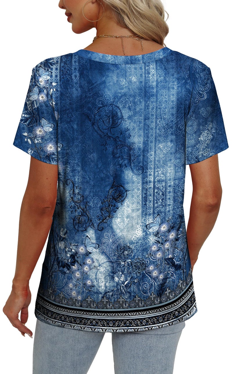 Alaroo Womens Summer Tops Dressy Casual Tunic Short Sleeve Cruise Outfits V Neck T Shirts Print 12 XXL - Image 4