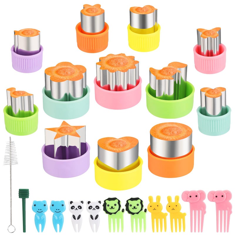 24 Pcs Vegetable Cutter Shapes Set, Cute Fruit Shape Cutters, Food Cutters for Kids Lunch, Cookie Stamps, Mini Cookie Cutters with Cartoon Animals Food Picks for Kids Baking and Lunchbox - Image 1